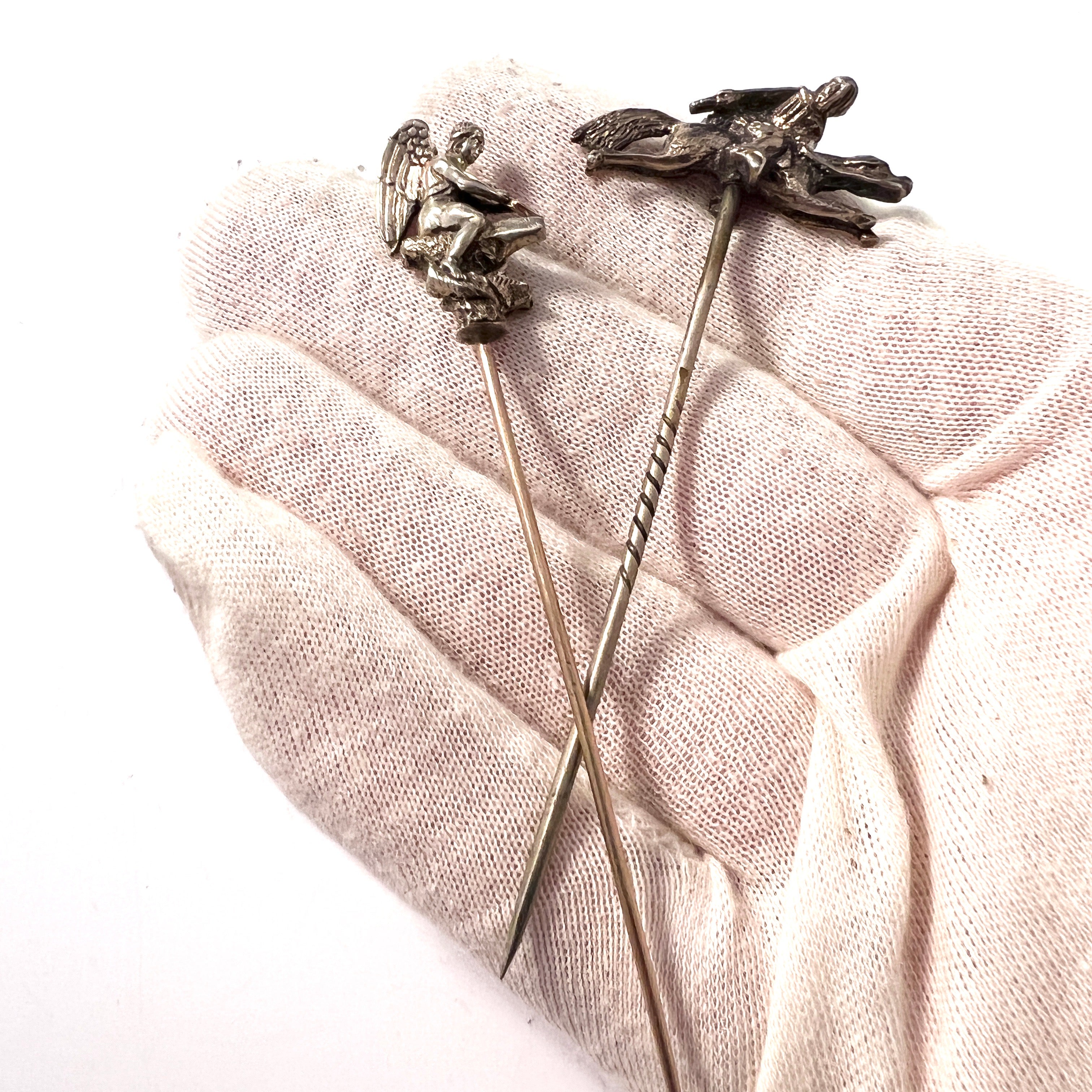 Two Antique Silver Metal Hat Pins.