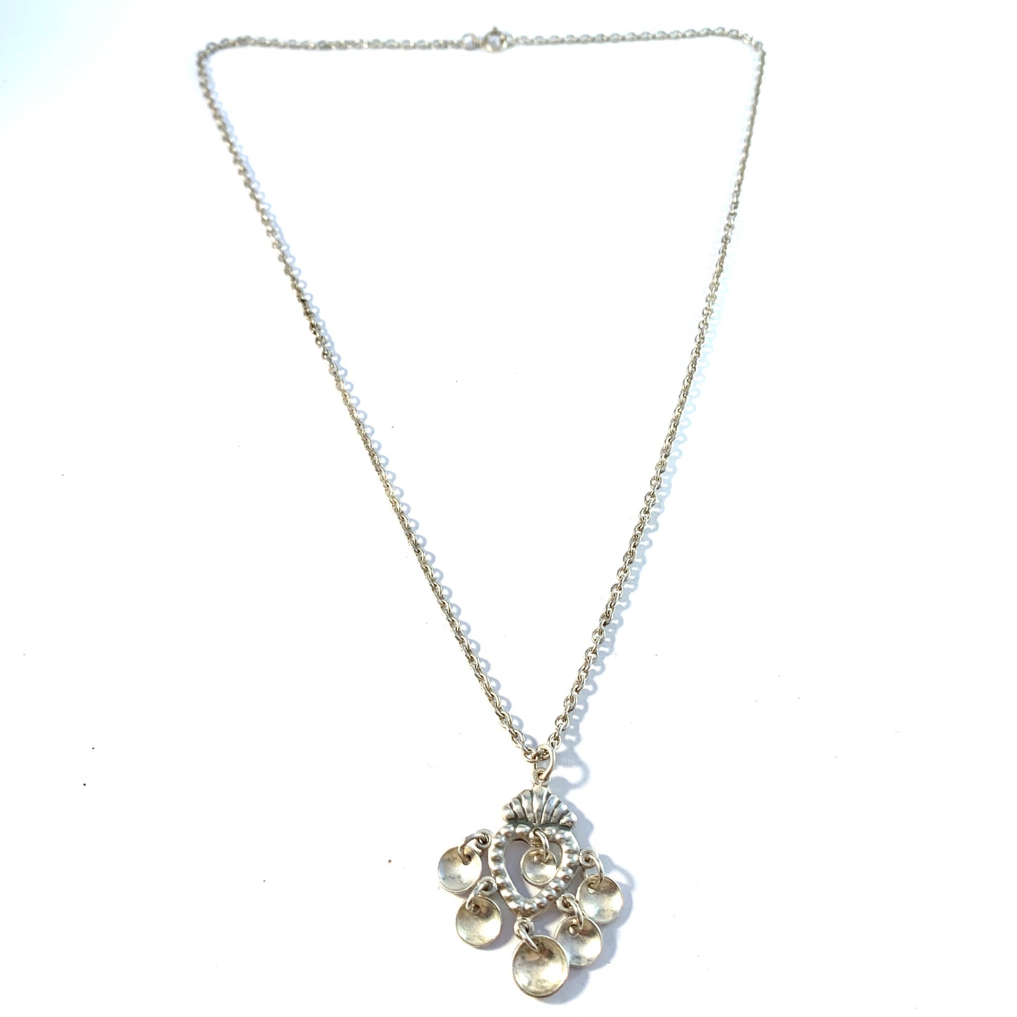 Juvelfabriken, Sweden 1950s. Solid Silver Traditional Pendant Necklace.