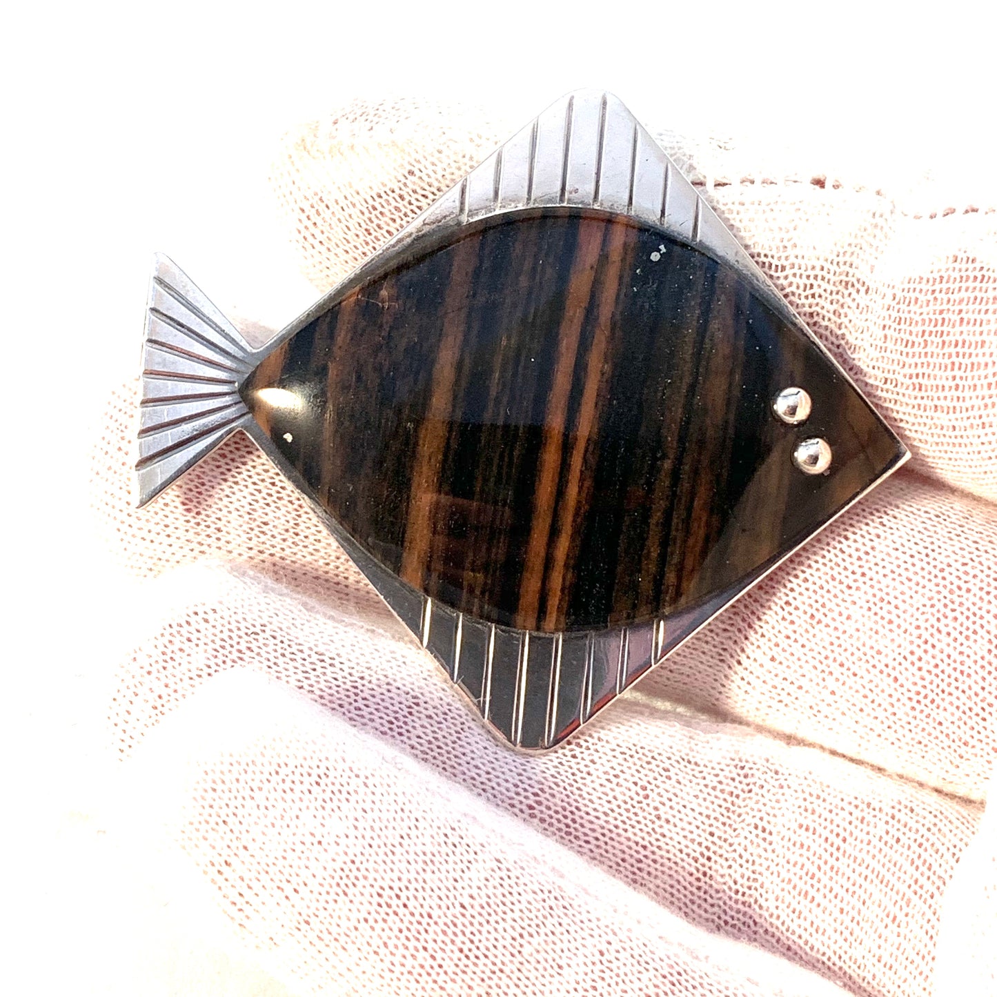 Stenlya, Sweden 1966 Vintage Rare Chunky Sterling Silver Fish Brooch.