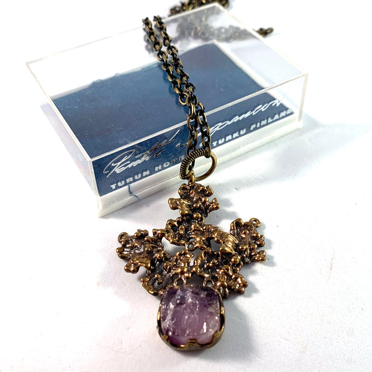 Pentti Sarpaneva Finland 1960-70s Bold Bronze Amethyst Necklace. Boxed.