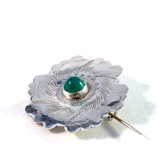 G.P. Bøttcher, Denmark 1910s Art Nouveau 826 Silver Chrysoprase Brooch