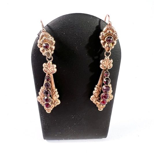 Antique Victorian 12k Gold Garnet Day Night Earrings. Hallmarked.