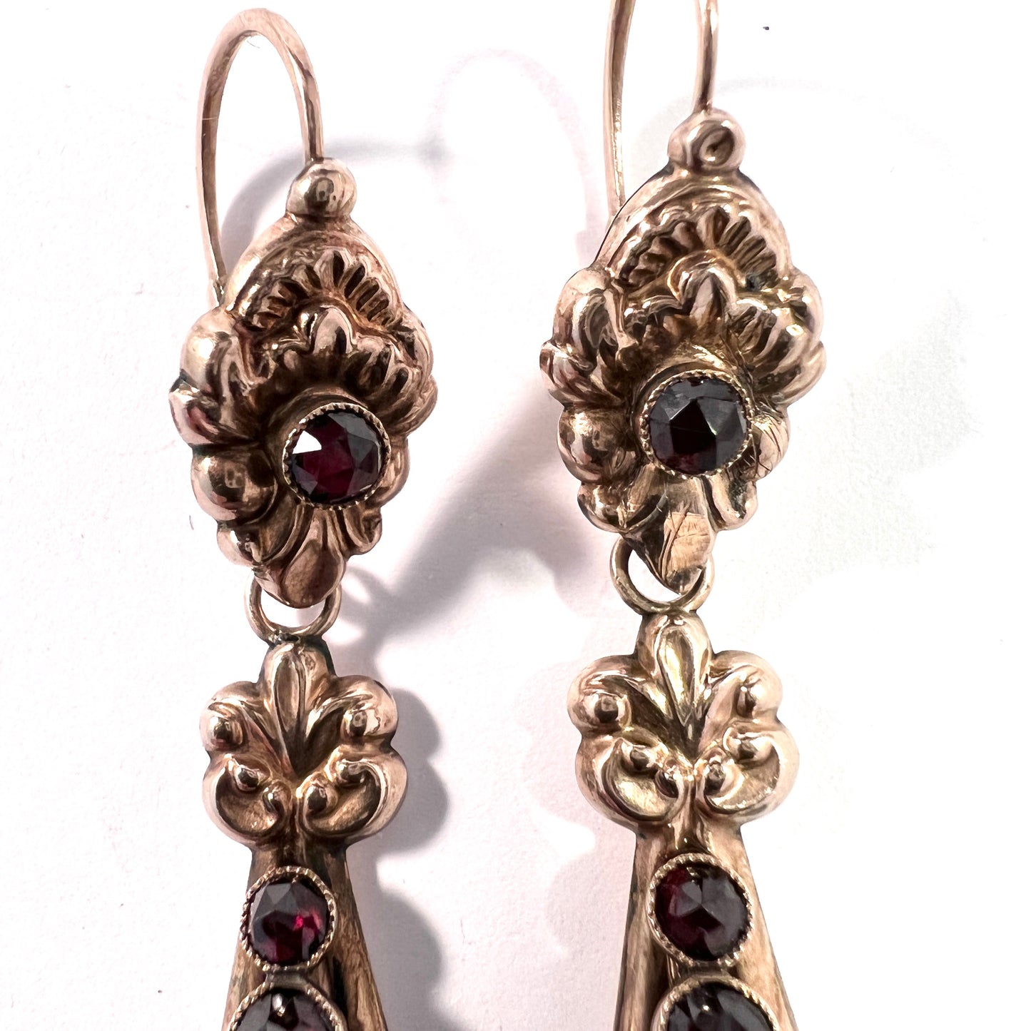 Antique Victorian 12k Gold Garnet Day Night Earrings. Hallmarked.