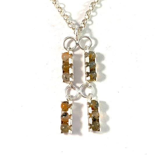 Elis Kauppi,  Kupittaan Kulta Finland 1960s Sterling Silver Moss Agate Pendant Necklace.