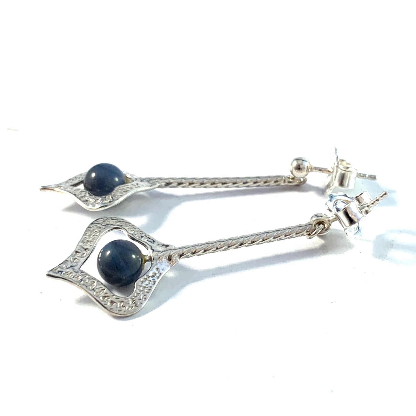 Sweden 1960-70s. Sterling Silver Bergslagen-stone Earrings.