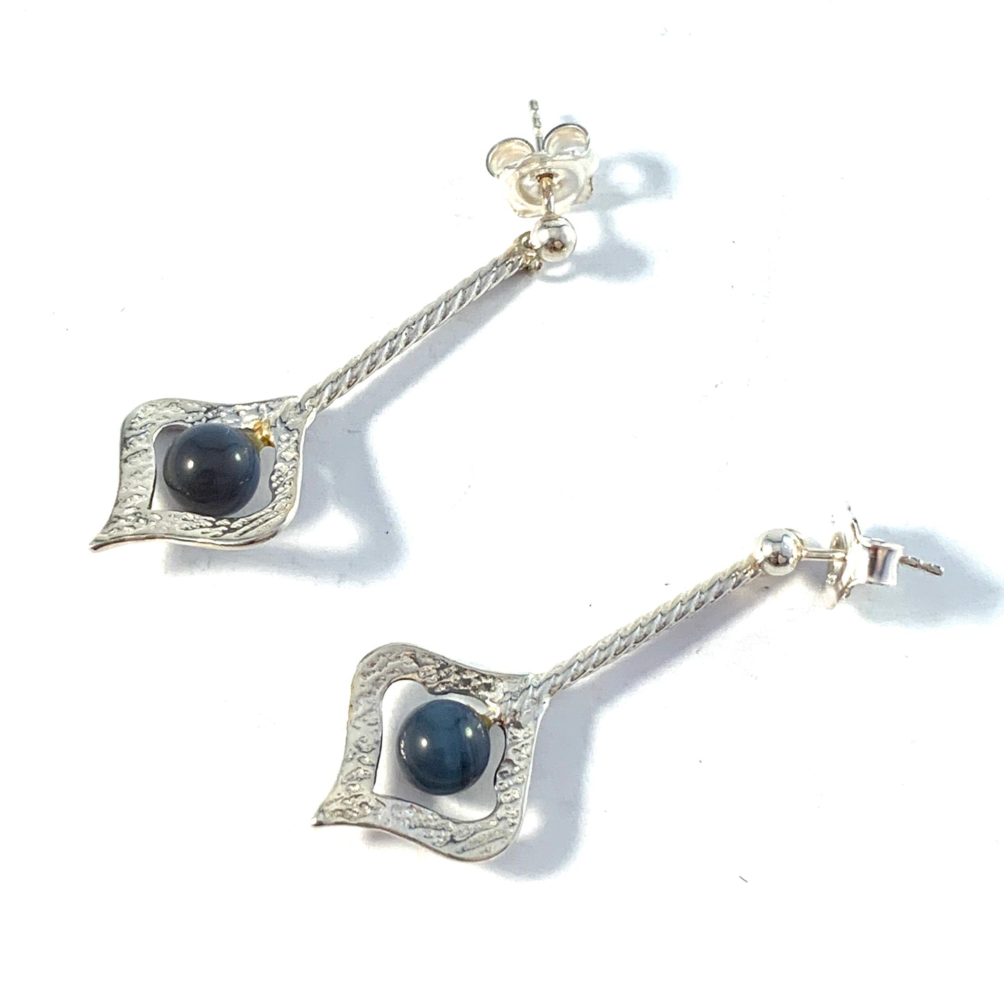 Sweden 1960-70s. Sterling Silver Bergslagen-stone Earrings.