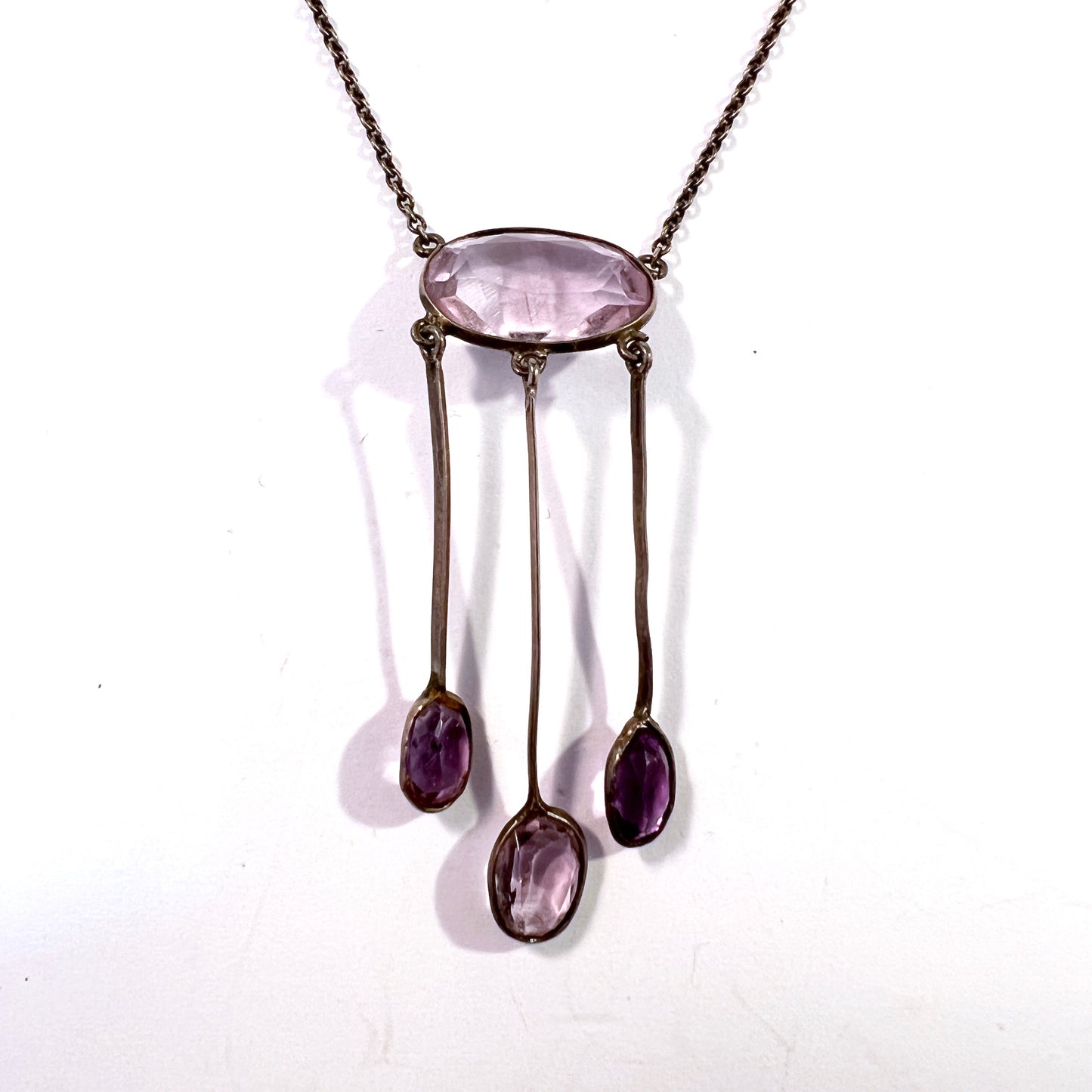 Sweden c 1930. Art Deco Solid Silver Amethyst Negligee Necklace.