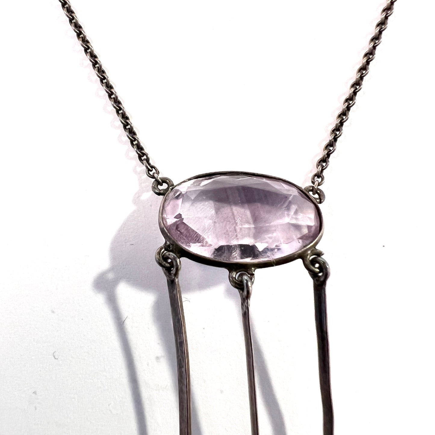 Sweden c 1930. Art Deco Solid Silver Amethyst Negligee Necklace.