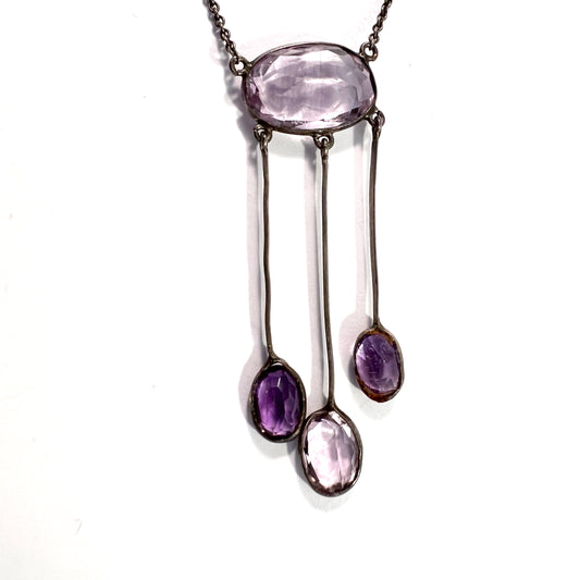 Sweden c 1930. Art Deco Solid Silver Amethyst Negligee Necklace.