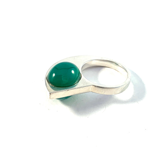 Rey Urban, Sweden 1973. Unique Sterling Silver Chrysoprase Ring. Signed.