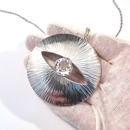 Waldemar Jonsson, Sweden 1971. Large Vintage Sterling Rock Crystal Eye Pendant Necklace.