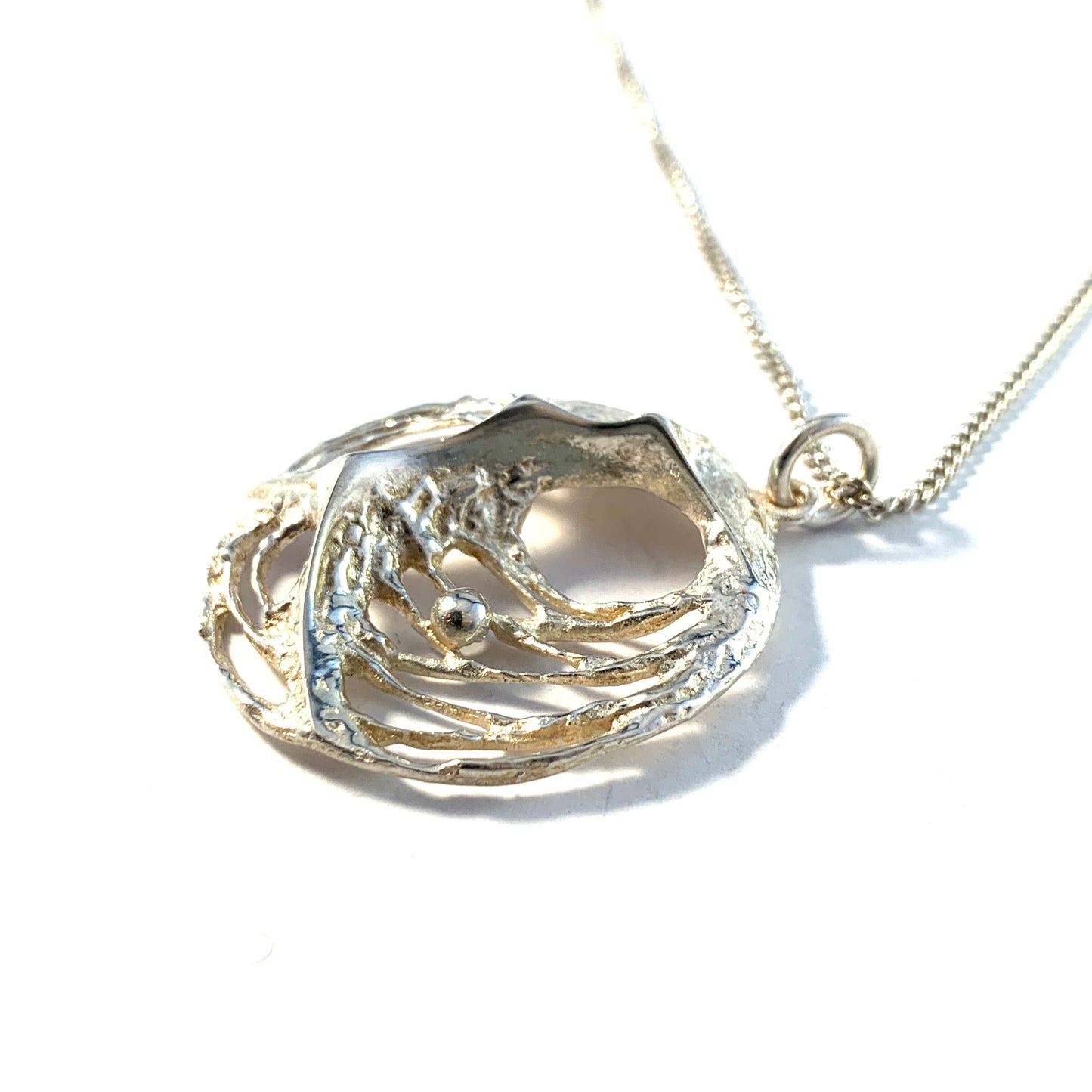 Sten & Laine, Finland year 1970. Solid Silver Pendant Necklace. Design: Spider Web.