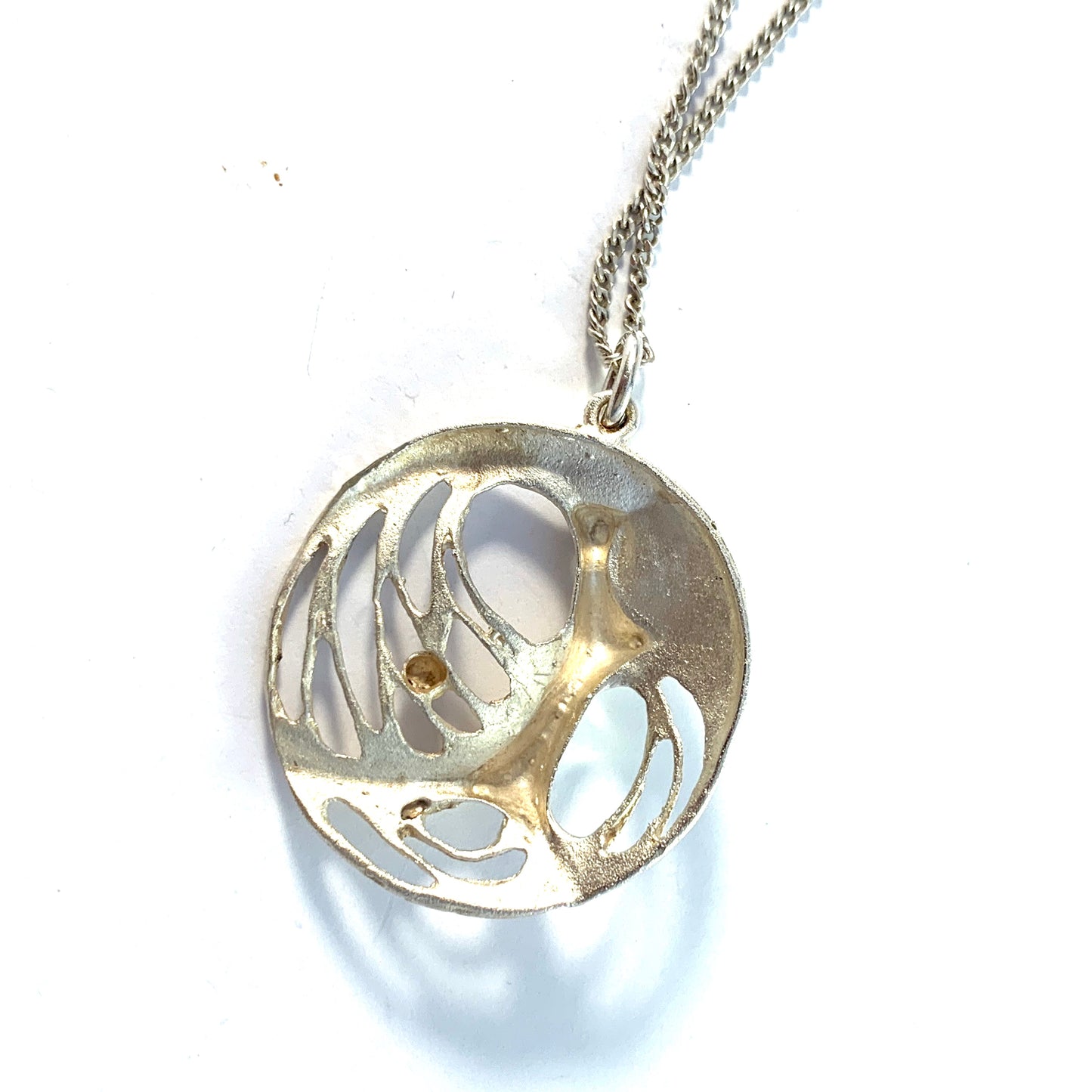 Sten & Laine, Finland year 1970. Solid Silver Pendant Necklace. Design: Spider Web.