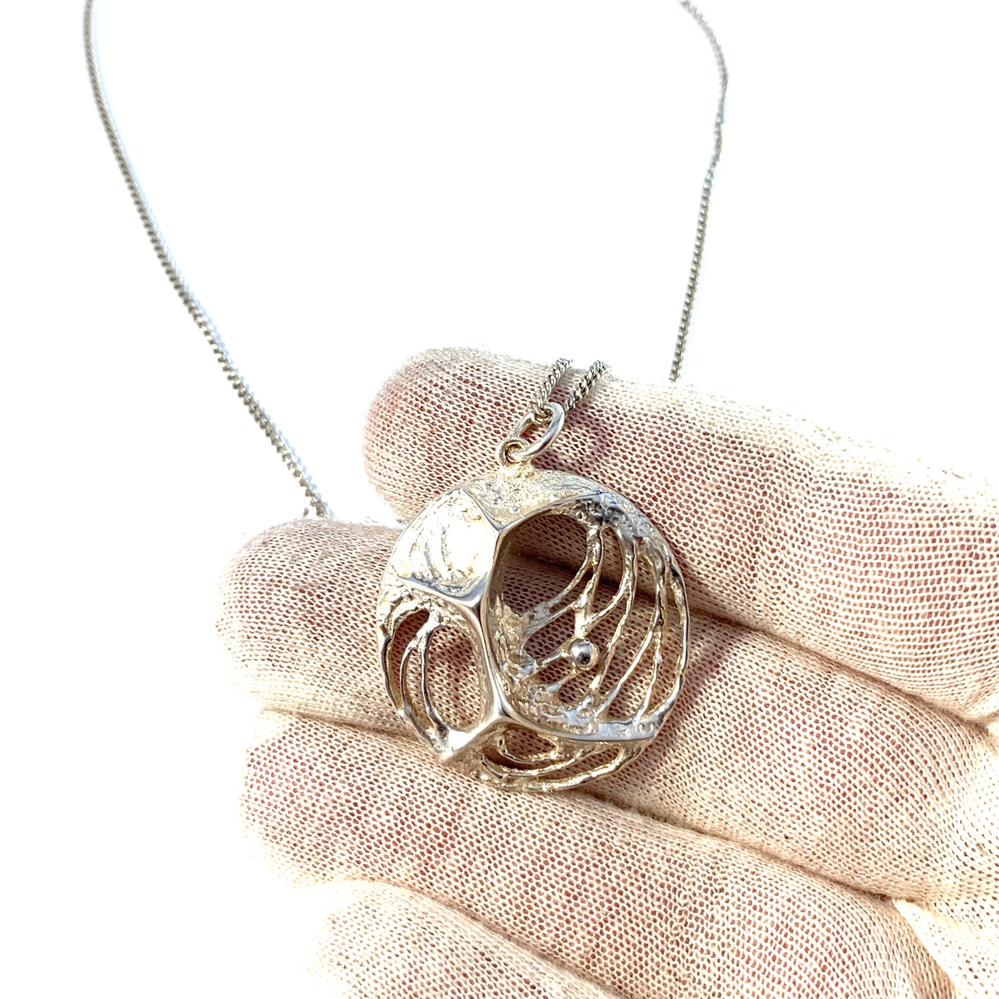 Sten & Laine, Finland year 1970. Solid Silver Pendant Necklace. Design: Spider Web.