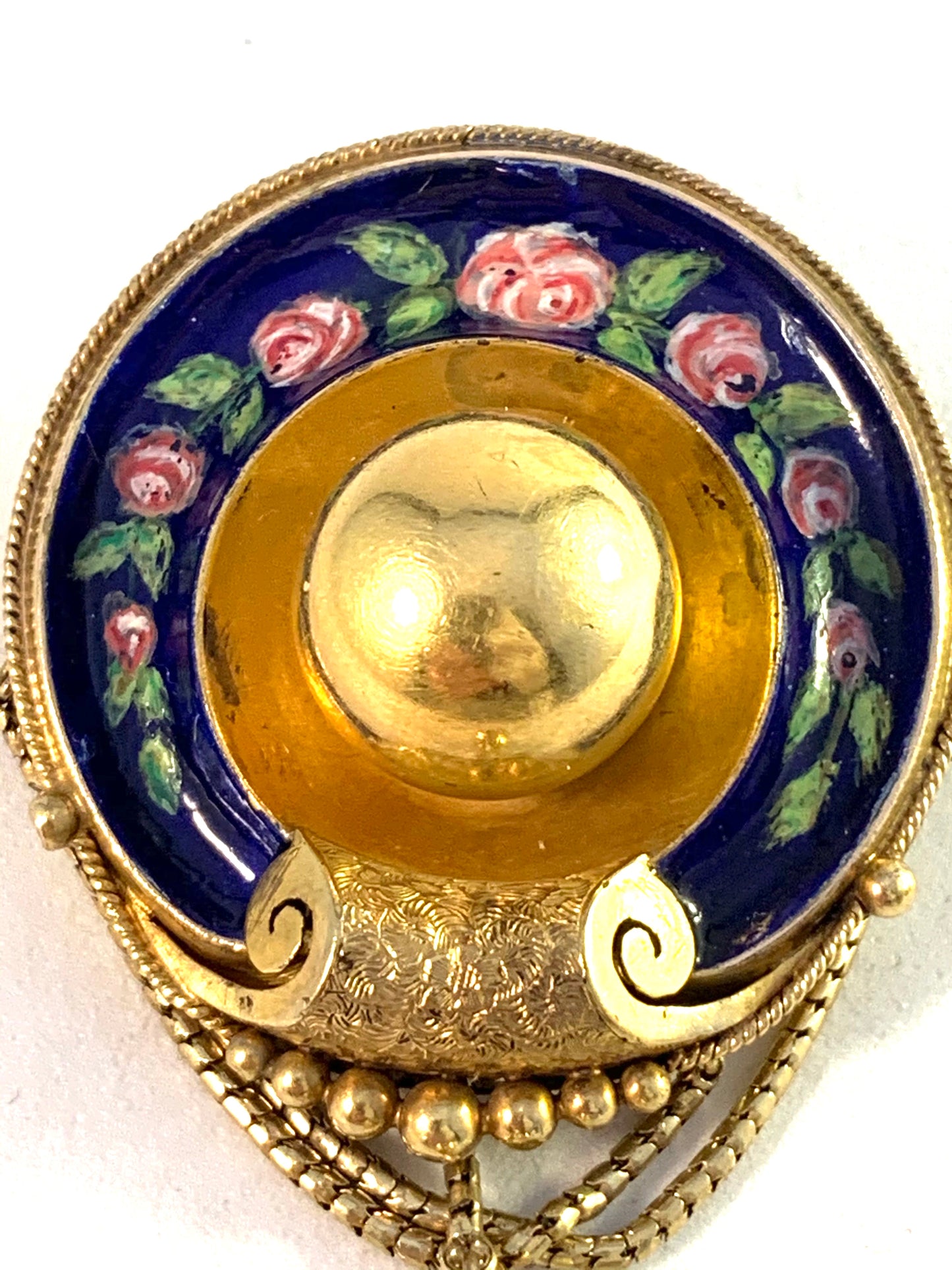 Victorian 18k Gold Enamel Tassel Locket Brooch Pendant.