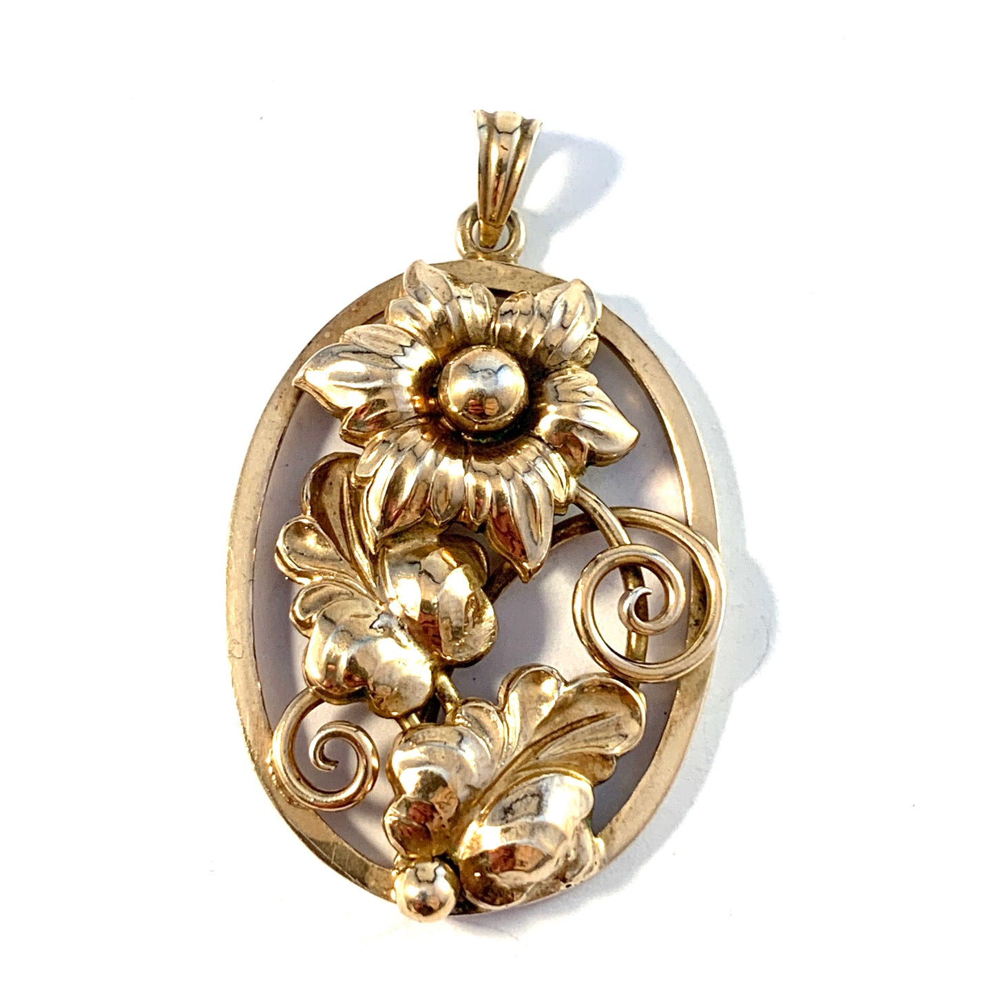 G Dahlgren, Sweden year 1950. Gilt Sterling Silver Flower Pendant.