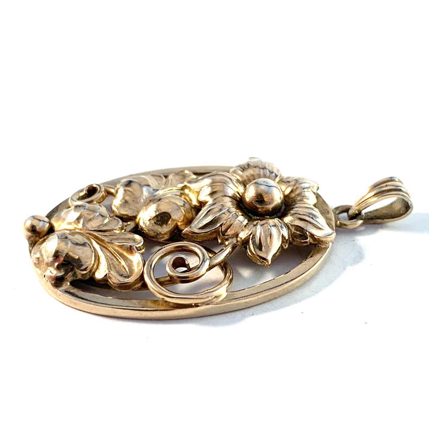 G Dahlgren, Sweden year 1950. Gilt Sterling Silver Flower Pendant.