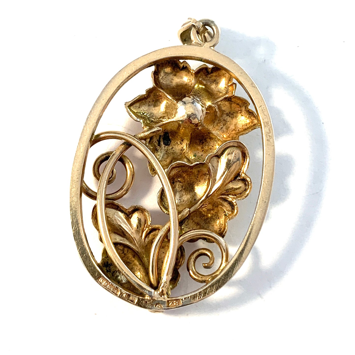 G Dahlgren, Sweden year 1950. Gilt Sterling Silver Flower Pendant.