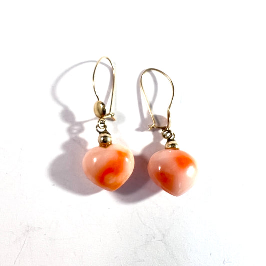 Vintage 14k Gold Coral Heart Earrings.