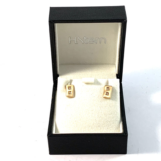 H Stern. Vintage 18k Gold Diamond Stud Earrings. Boxed.