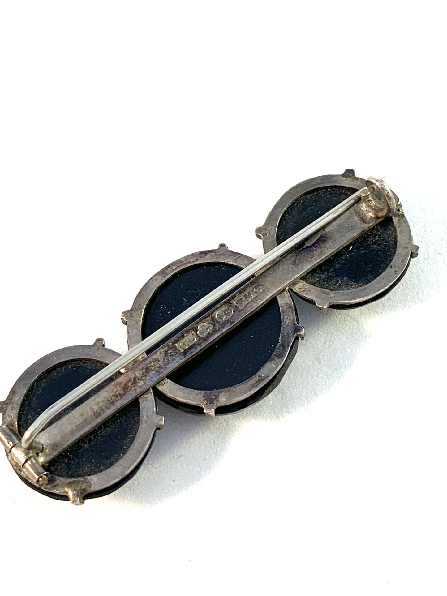CAK, Gothenburg 1892 Victorian Solid Silver French Jet Mourning Brooch.