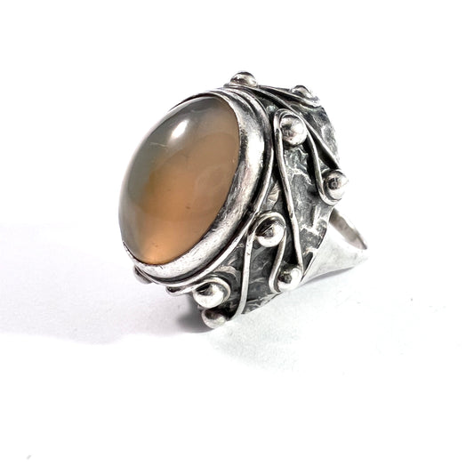 ORNO, Poland 1960s. Vintage Bold Solid Silver Quartz Ring.