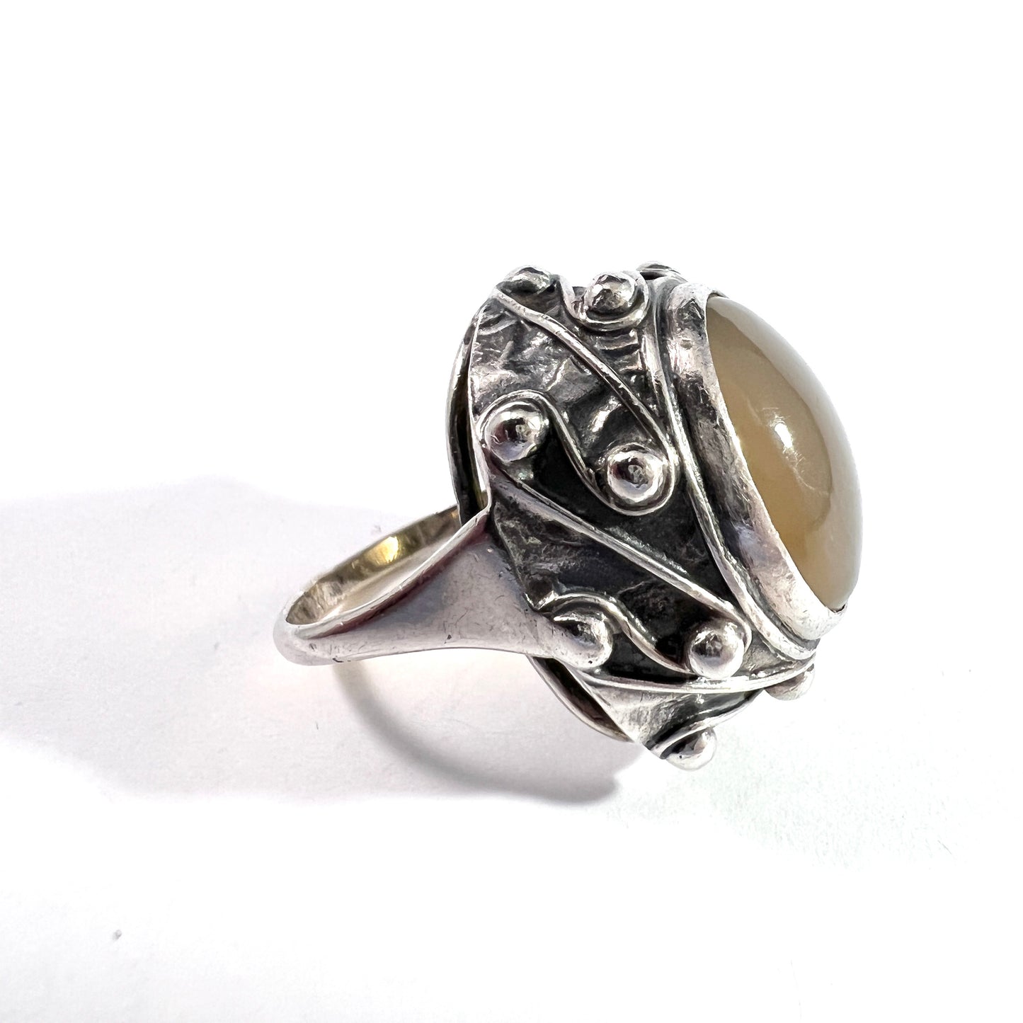 ORNO, Poland 1960s. Vintage Bold Solid Silver Quartz Ring.