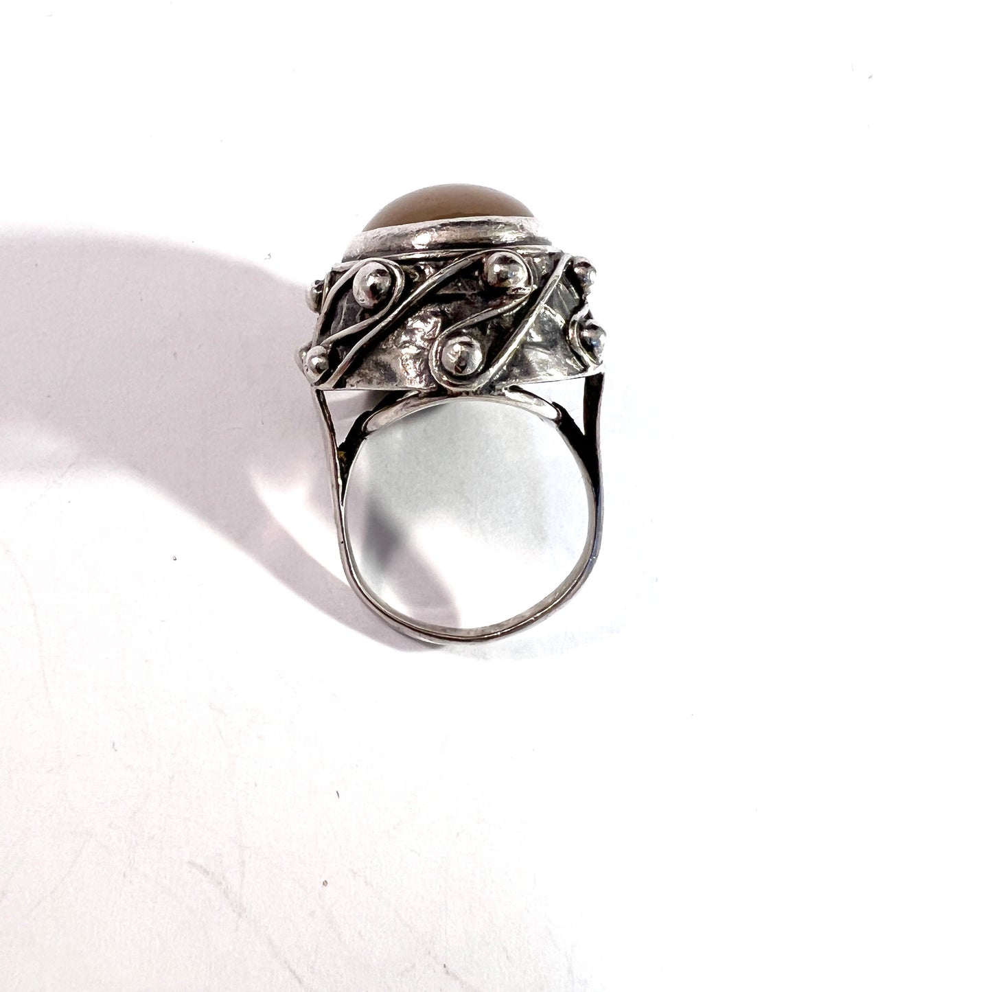 ORNO, Poland 1960s. Vintage Bold Solid Silver Quartz Ring.