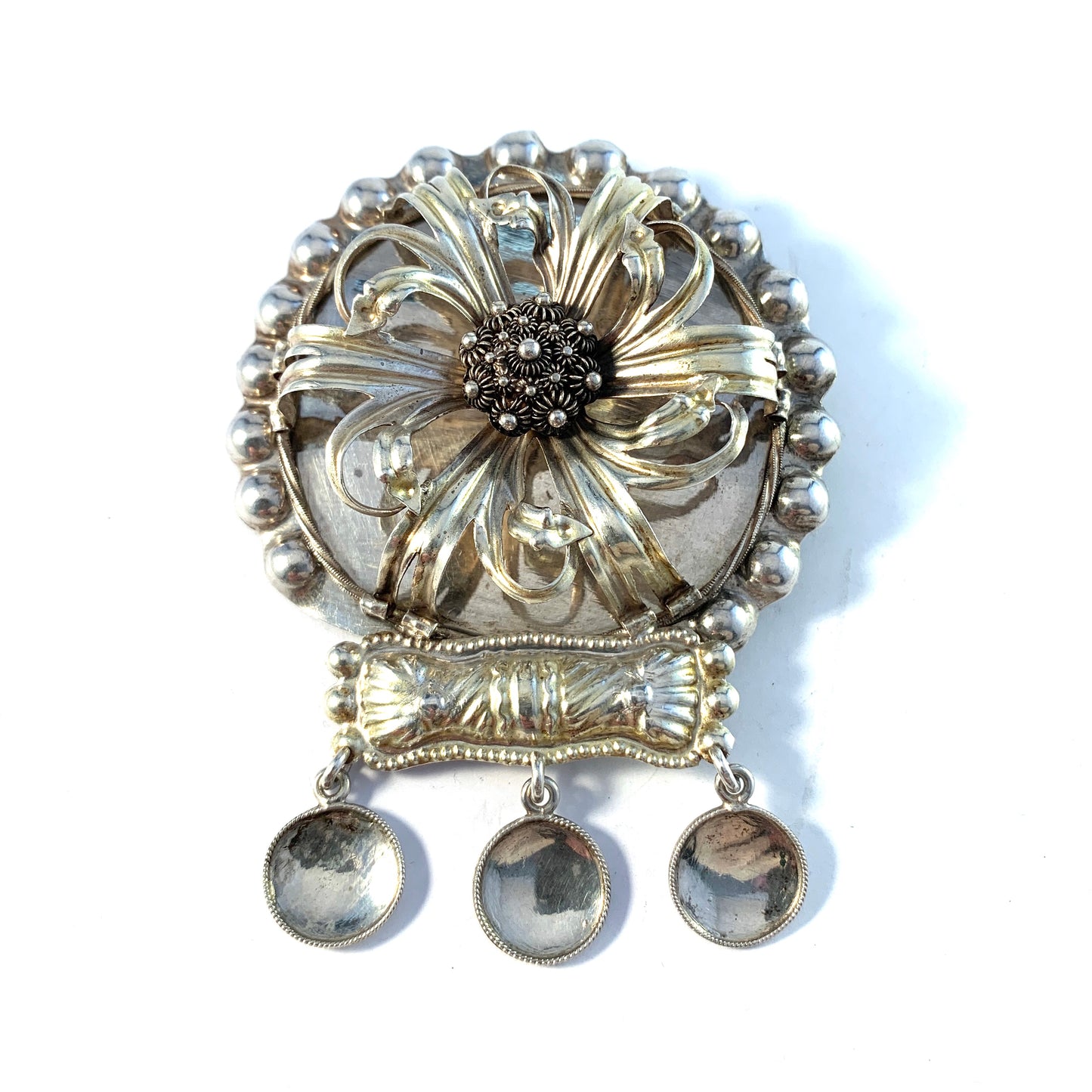 Sweden Early - Mid 1800s. Huge Solid Silver Traditional Brooch.