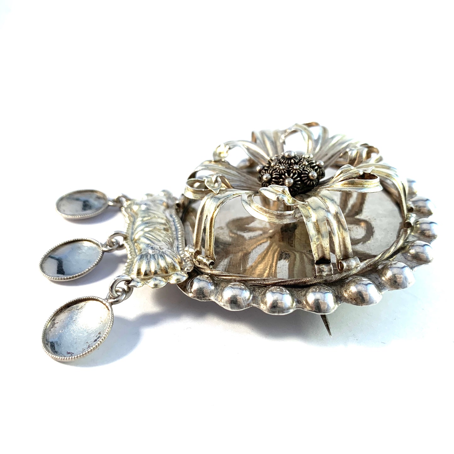 Sweden Early - Mid 1800s. Huge Solid Silver Traditional Brooch.