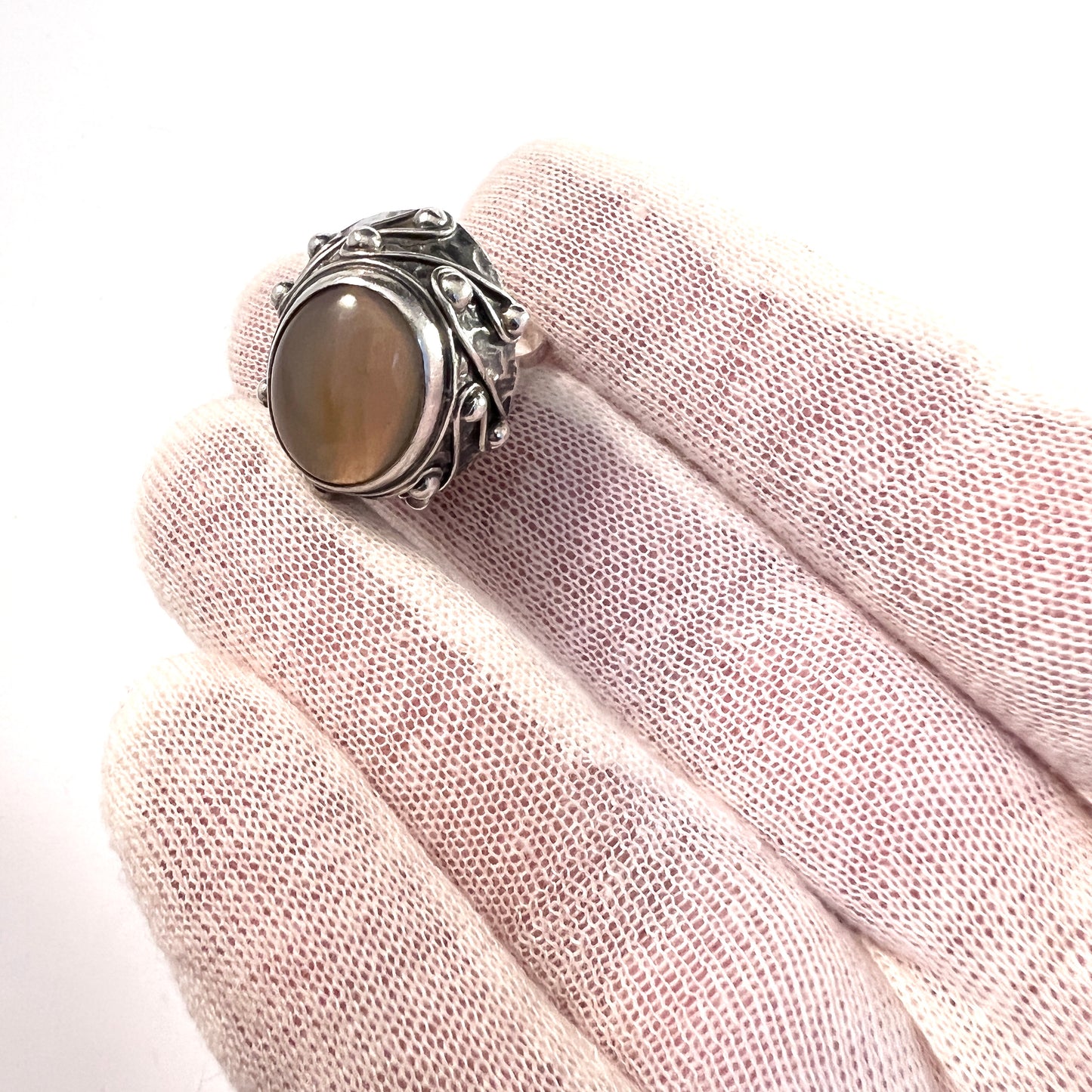 ORNO, Poland 1960s. Vintage Bold Solid Silver Quartz Ring.