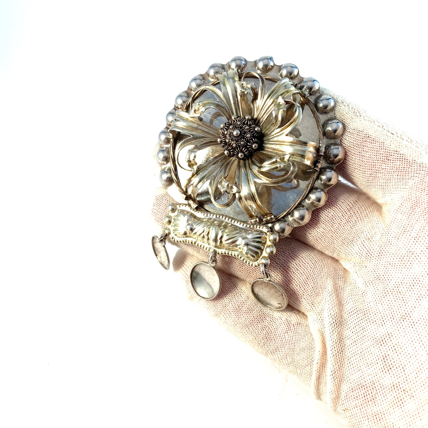 Sweden Early - Mid 1800s. Huge Solid Silver Traditional Brooch.