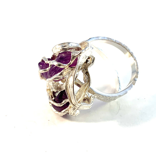 Herman Siersbøl Denmark 1970s. Modernist Brutalist Sterling Silver Amethyst Ring.