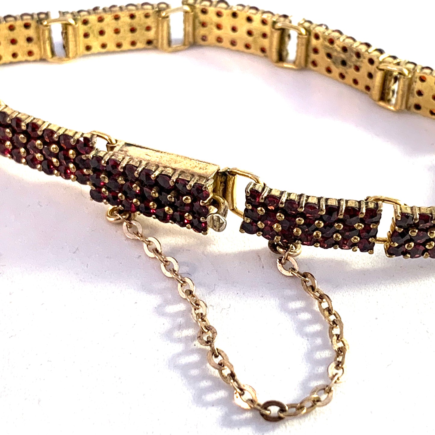 Marked Czechoslovakia, early 1900s Garnet Gilt Metal Bracelet.