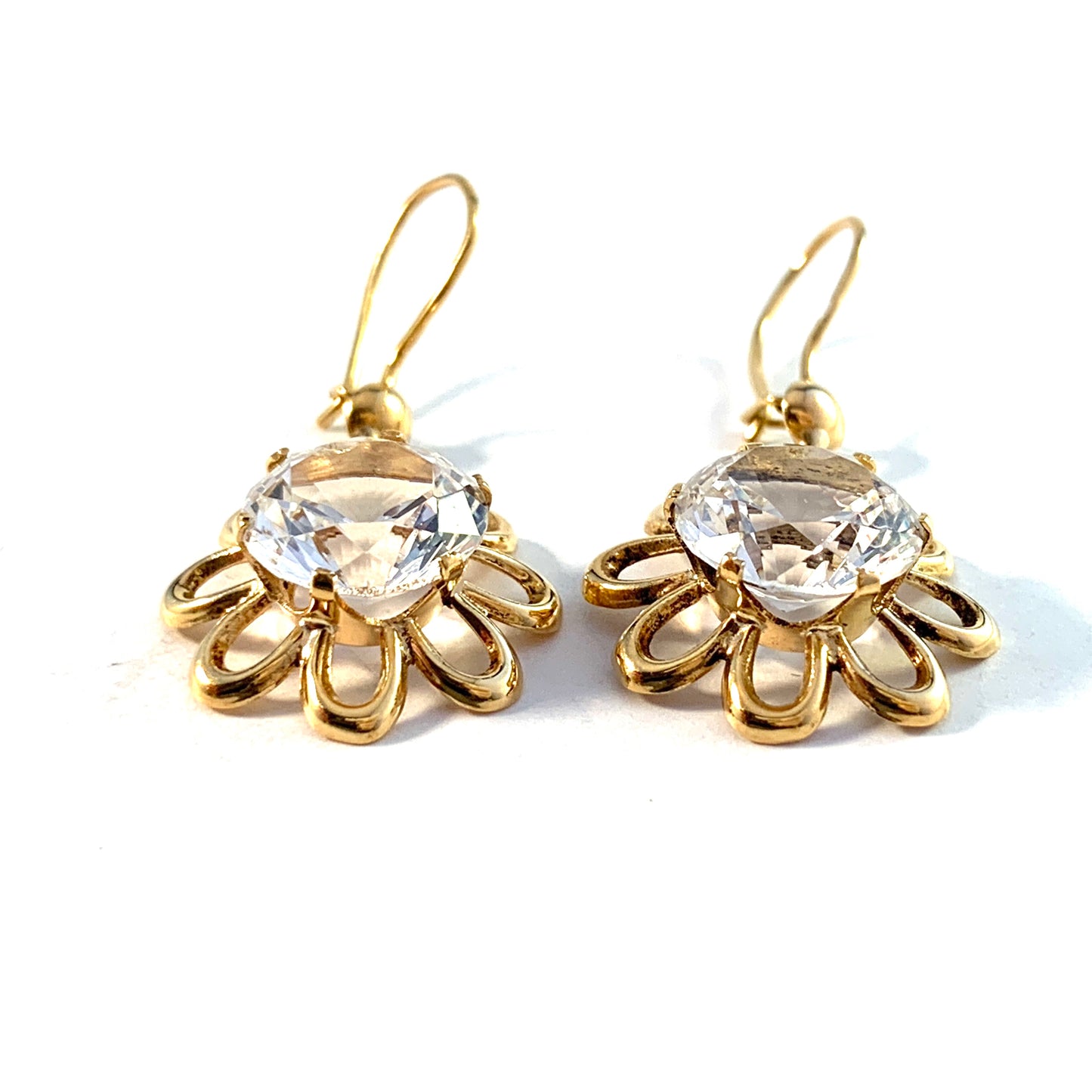 Sweden c 1960s Vintage 18k Gold Rock Crystal Earrings.