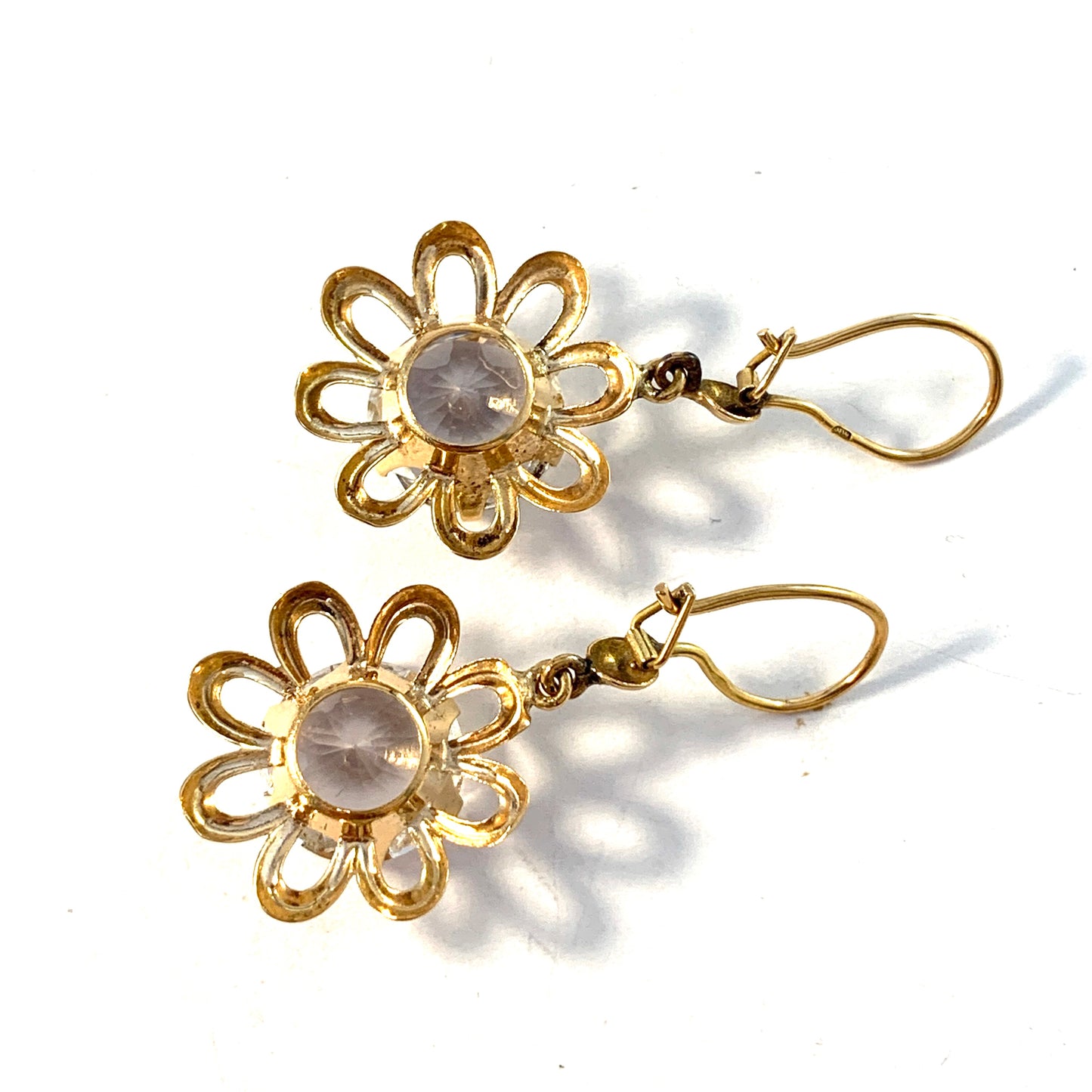 Sweden c 1960s Vintage 18k Gold Rock Crystal Earrings.