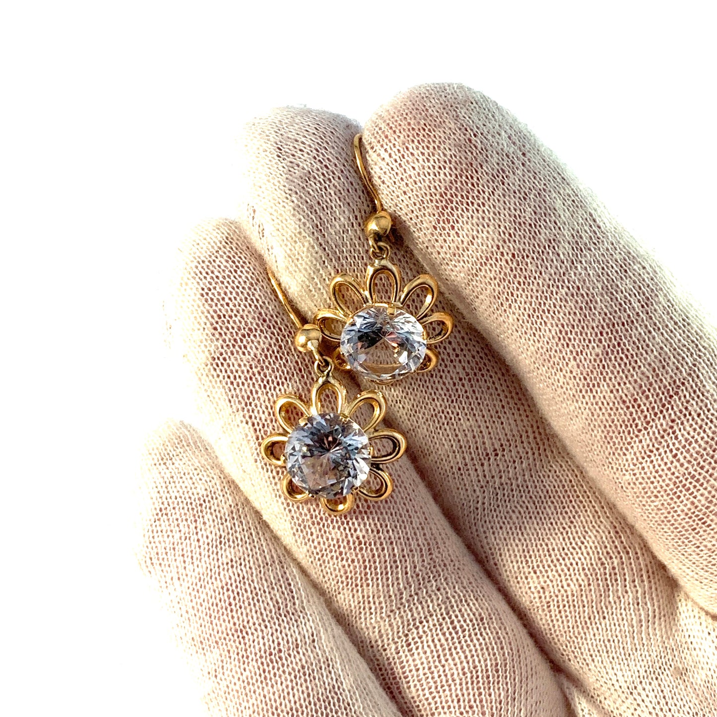 Sweden c 1960s Vintage 18k Gold Rock Crystal Earrings.