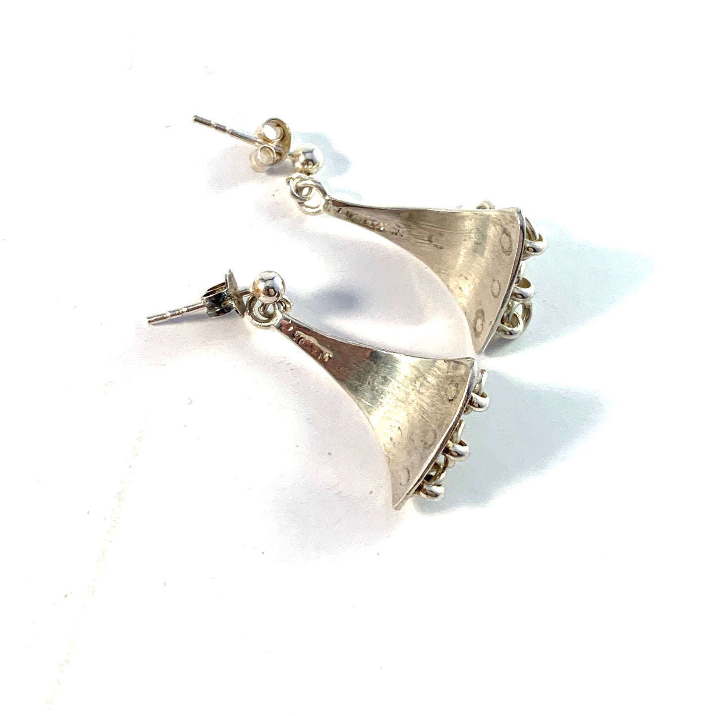 Sweden, Vintage Sterling Silver Traditional Sami Laplander Earrings.