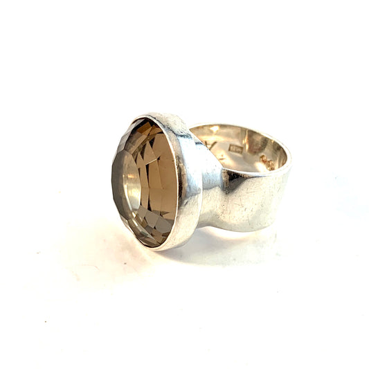 Anders Högberg, Sweden 1962. Bold Sterling Silver Smoky Quartz Ring. Signed