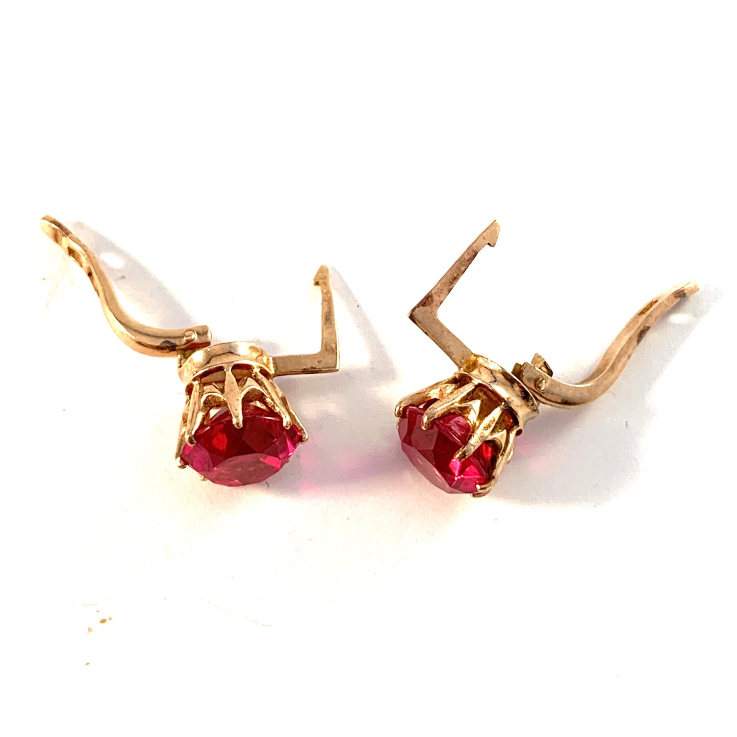 Soviet USSR, Mid Century 14k Gold Synthetic Sapphire Earrings