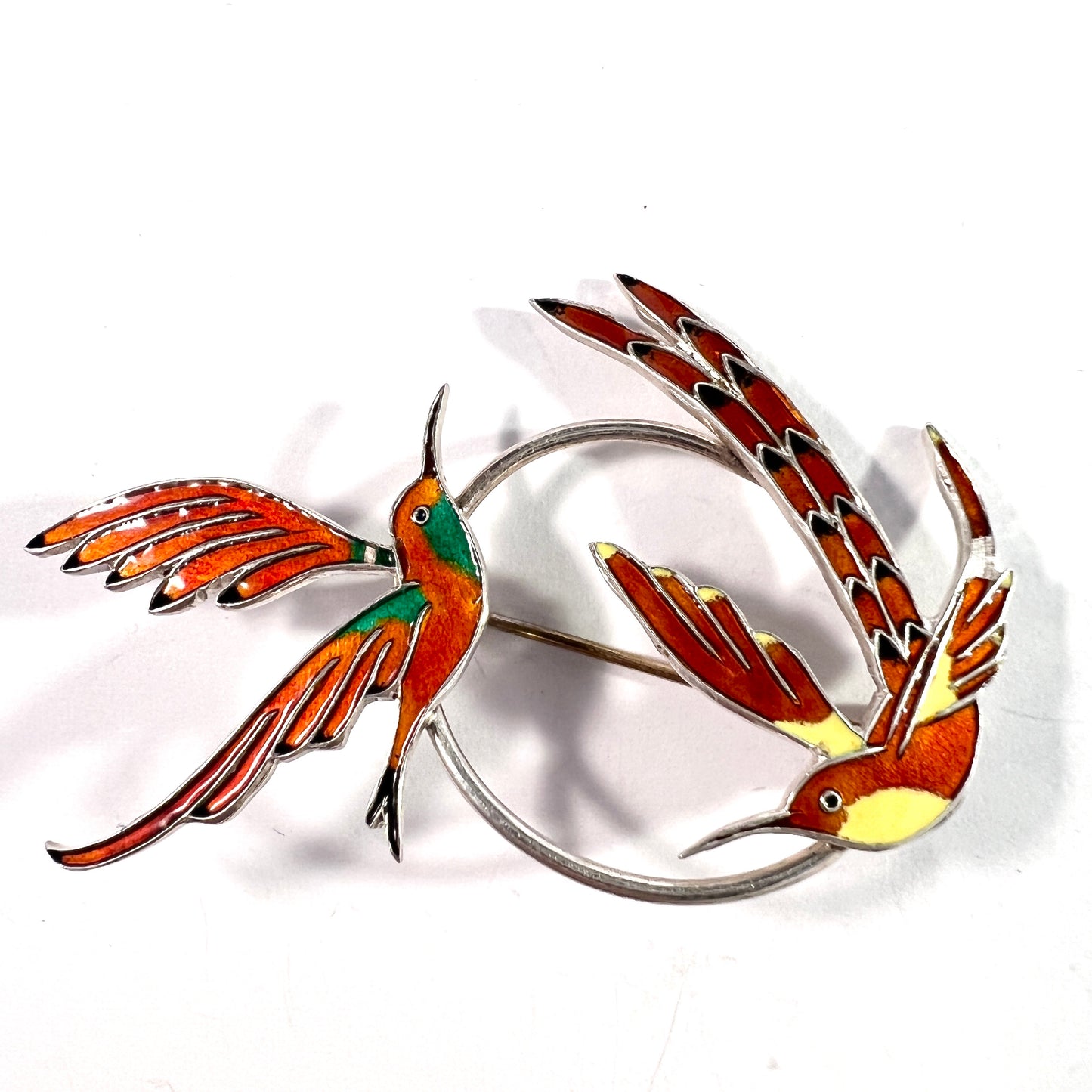 A. Dragsted, Copenhagen Denmark 1950s. Sterling Enamel Bird Brooch.