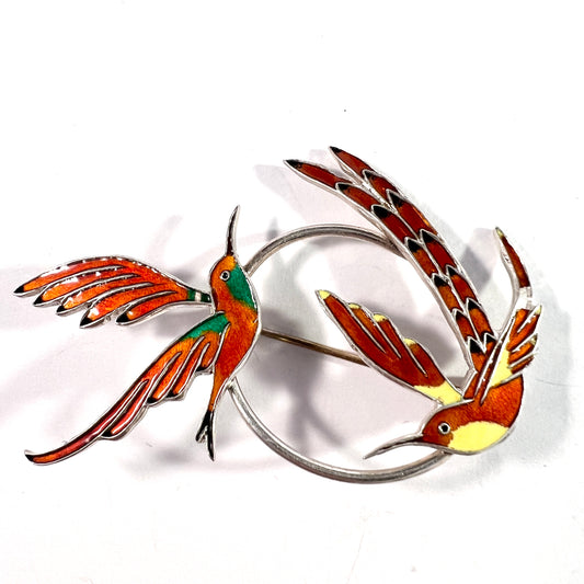 A. Dragsted, Copenhagen Denmark 1950s. Sterling Enamel Bird Brooch.