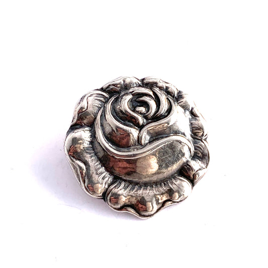 Peter Christian Jensen, Denmark 1915-1937 Antique Silver Rose Flower Brooch.