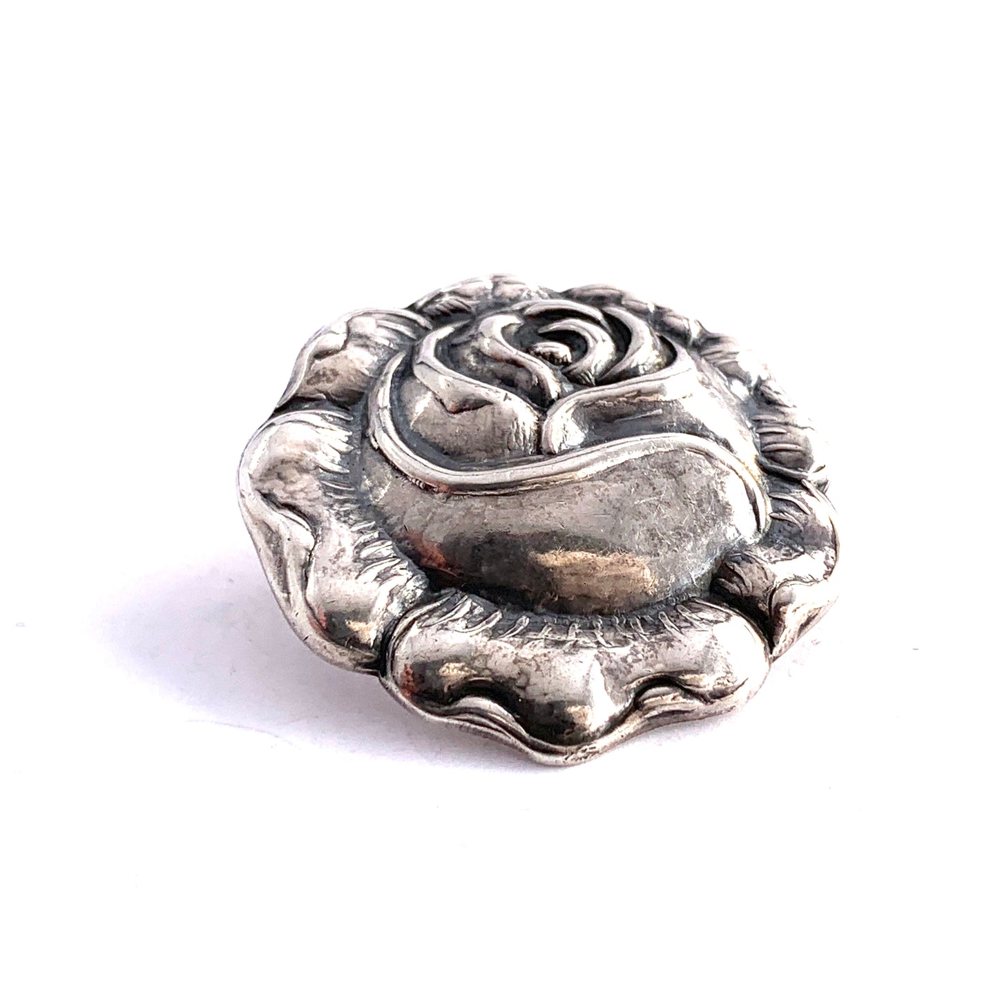 Peter Christian Jensen, Denmark 1915-1937 Antique Silver Rose Flower Brooch.