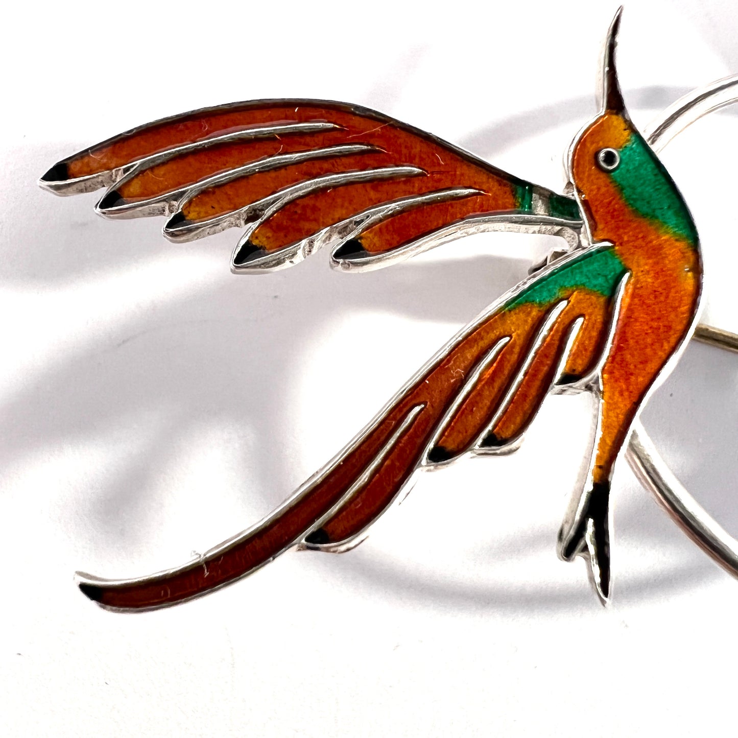 A. Dragsted, Copenhagen Denmark 1950s. Sterling Enamel Bird Brooch.