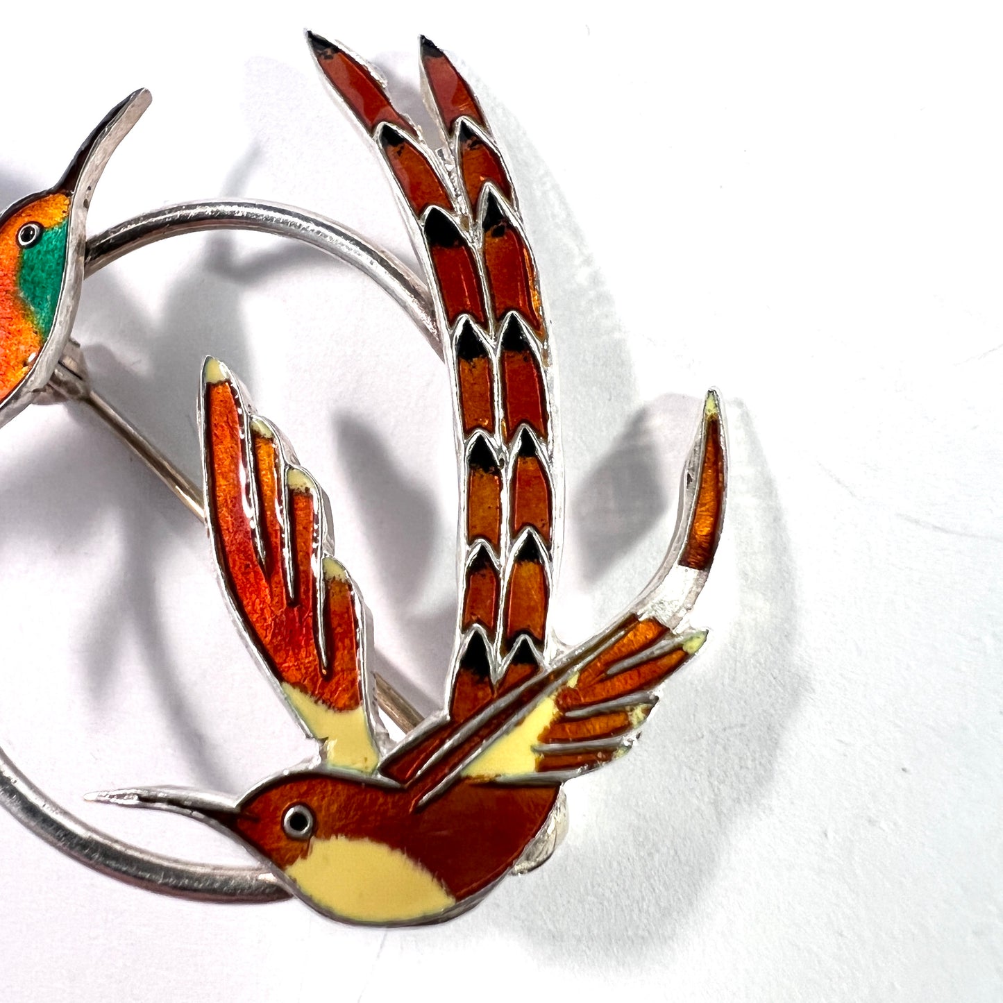 A. Dragsted, Copenhagen Denmark 1950s. Sterling Enamel Bird Brooch.