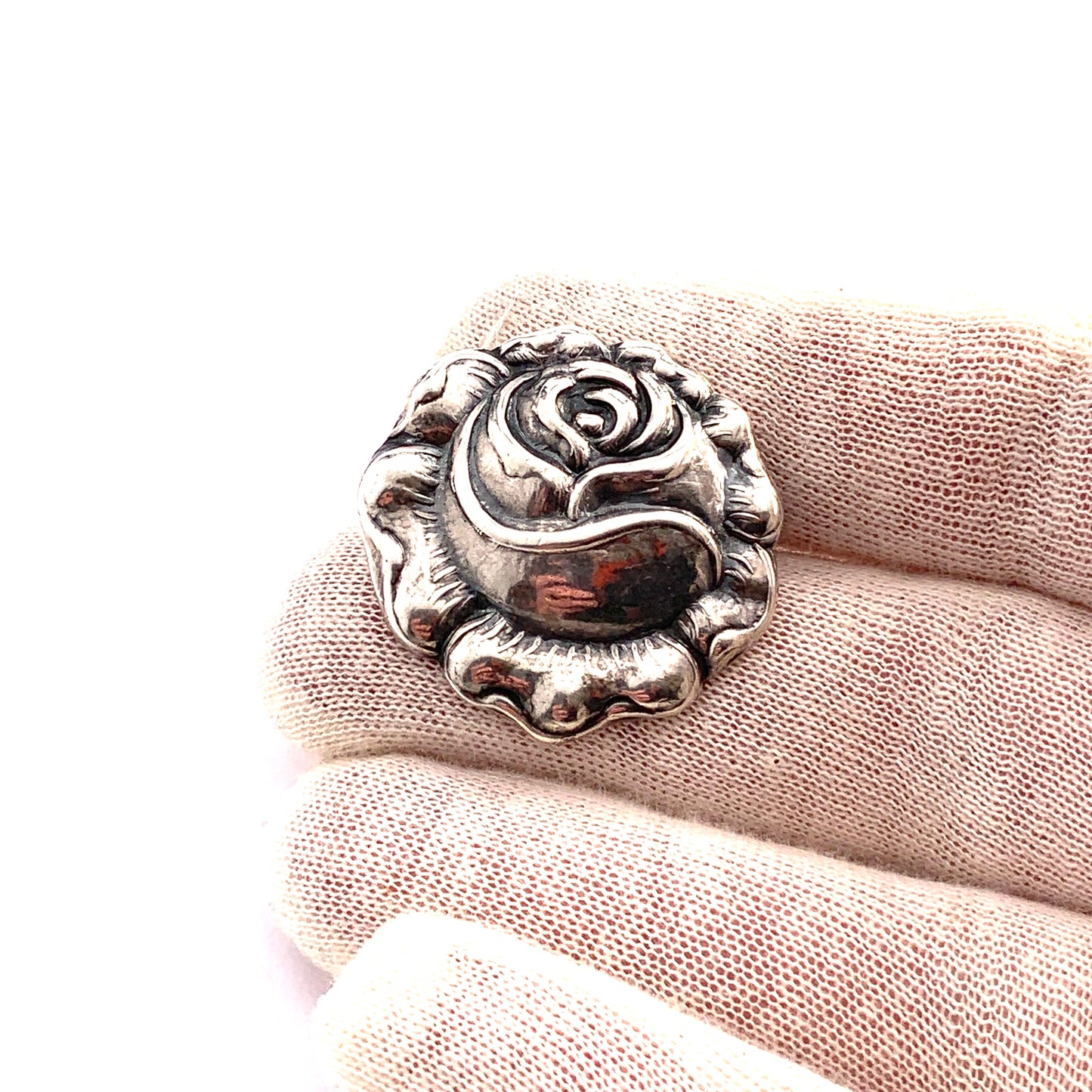 Peter Christian Jensen, Denmark 1915-1937 Antique Silver Rose Flower Brooch.