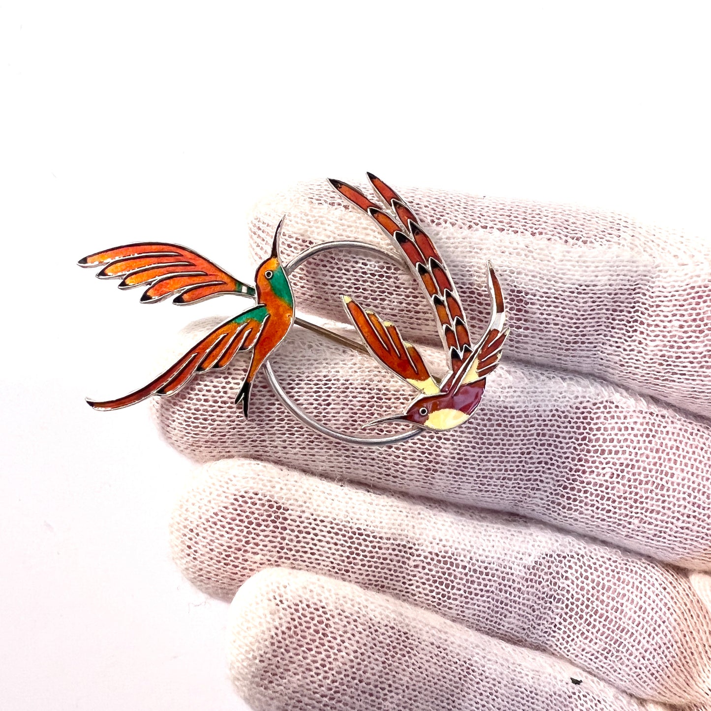 A. Dragsted, Copenhagen Denmark 1950s. Sterling Enamel Bird Brooch.