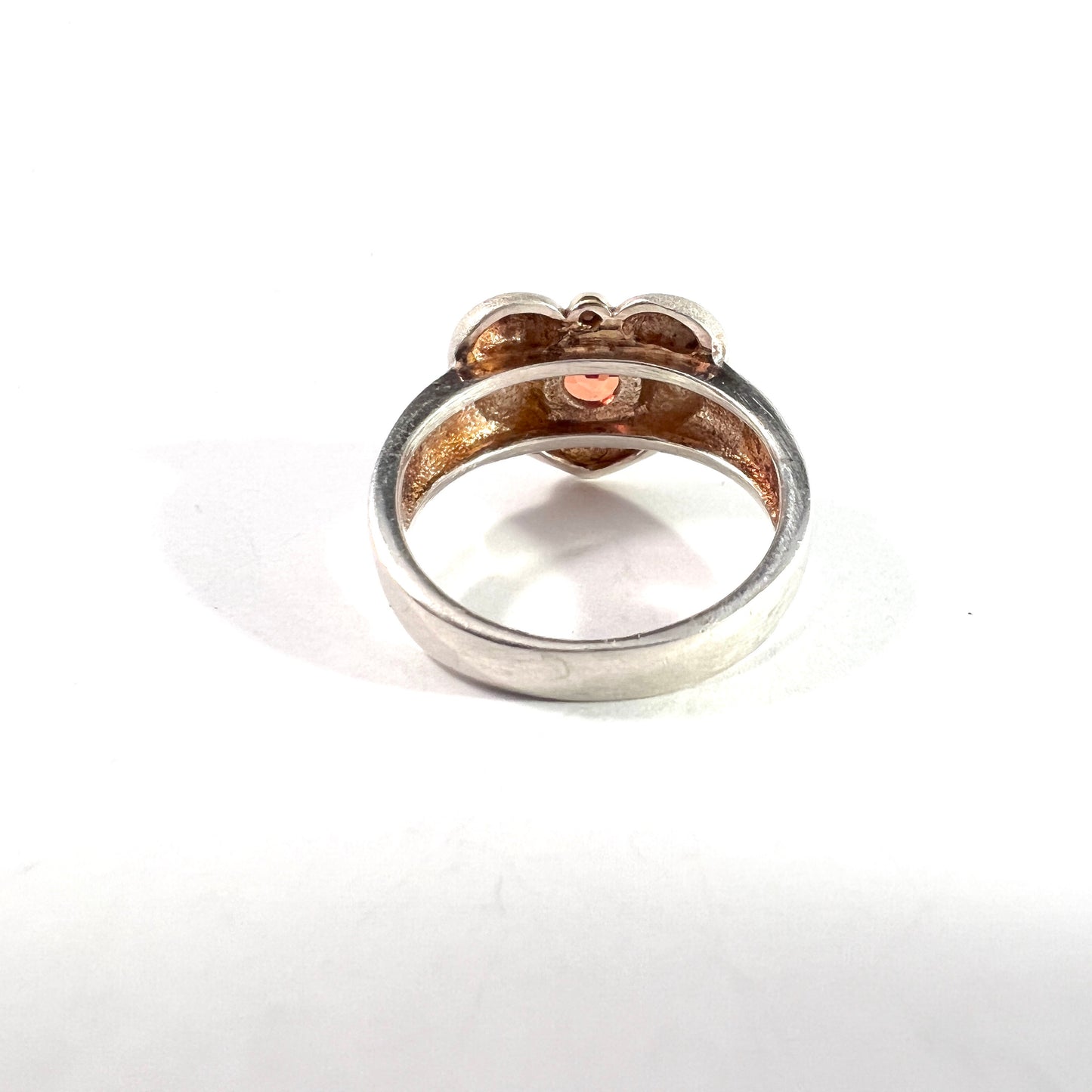 Vintage Sterling Silver Topaz Heart Ring w Gold Detail. Prob Denmark.