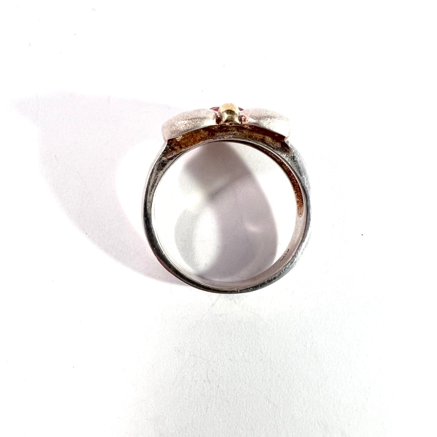 Vintage Sterling Silver Topaz Heart Ring w Gold Detail. Prob Denmark.